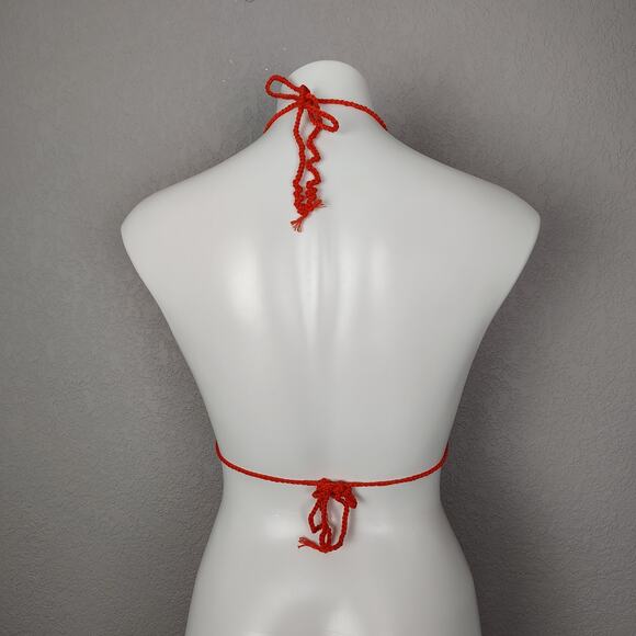 ROSE CARMINE Metallic Crochet-Knit Cotton Stripe Bikini Set Top M/L Bottoms 2 - Picture 9 of 16